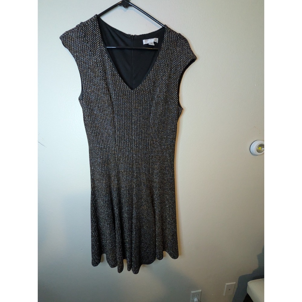 London Style Collection Metallic Tweed‎ V Neck Cap Sleeve A Line Dress Size 8